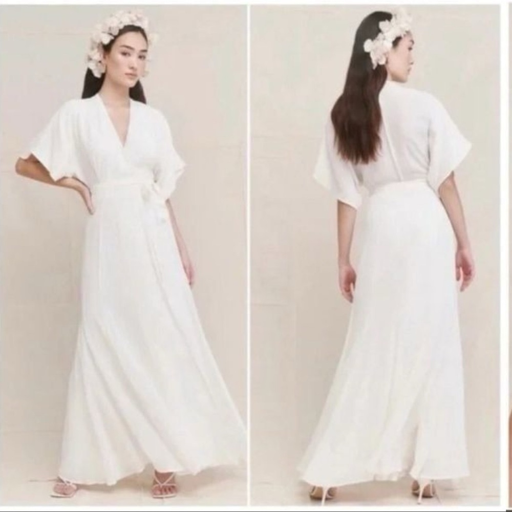 Reformation Winslow White Plunge Wrap Maxi Dress XS‎ Effortless Romantic Bridal
